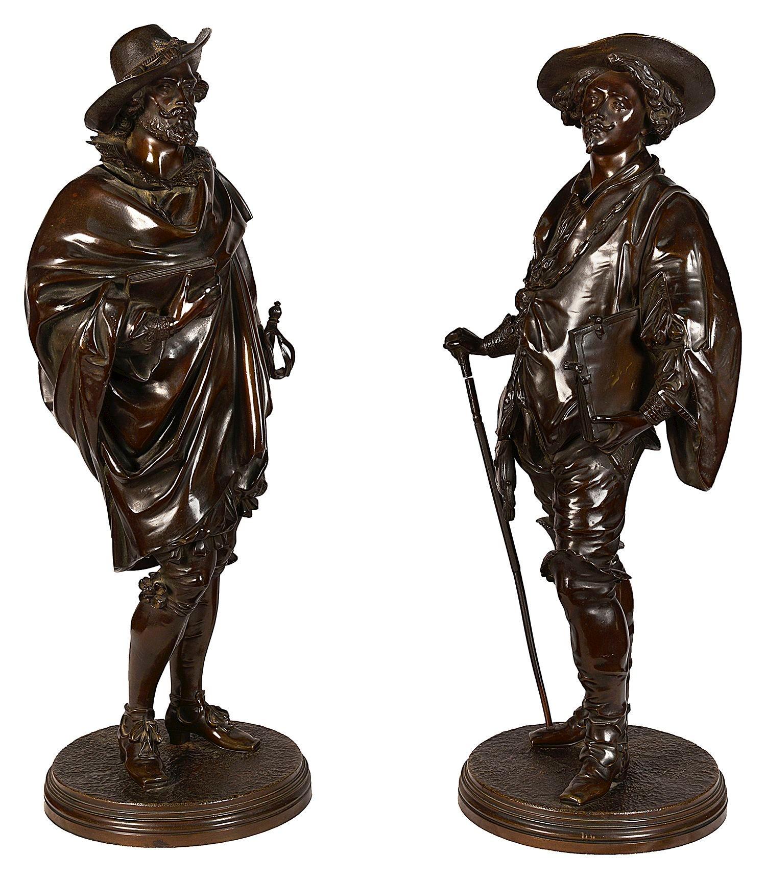Paar Cavaliers aus Bronze des 19. Jahrhunderts von Salmson. im Angebot 1
