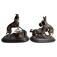 Antique Pair 19th Century Bronze Dog Sculptures of ‘Playful Pets’ by Leblanc Freres