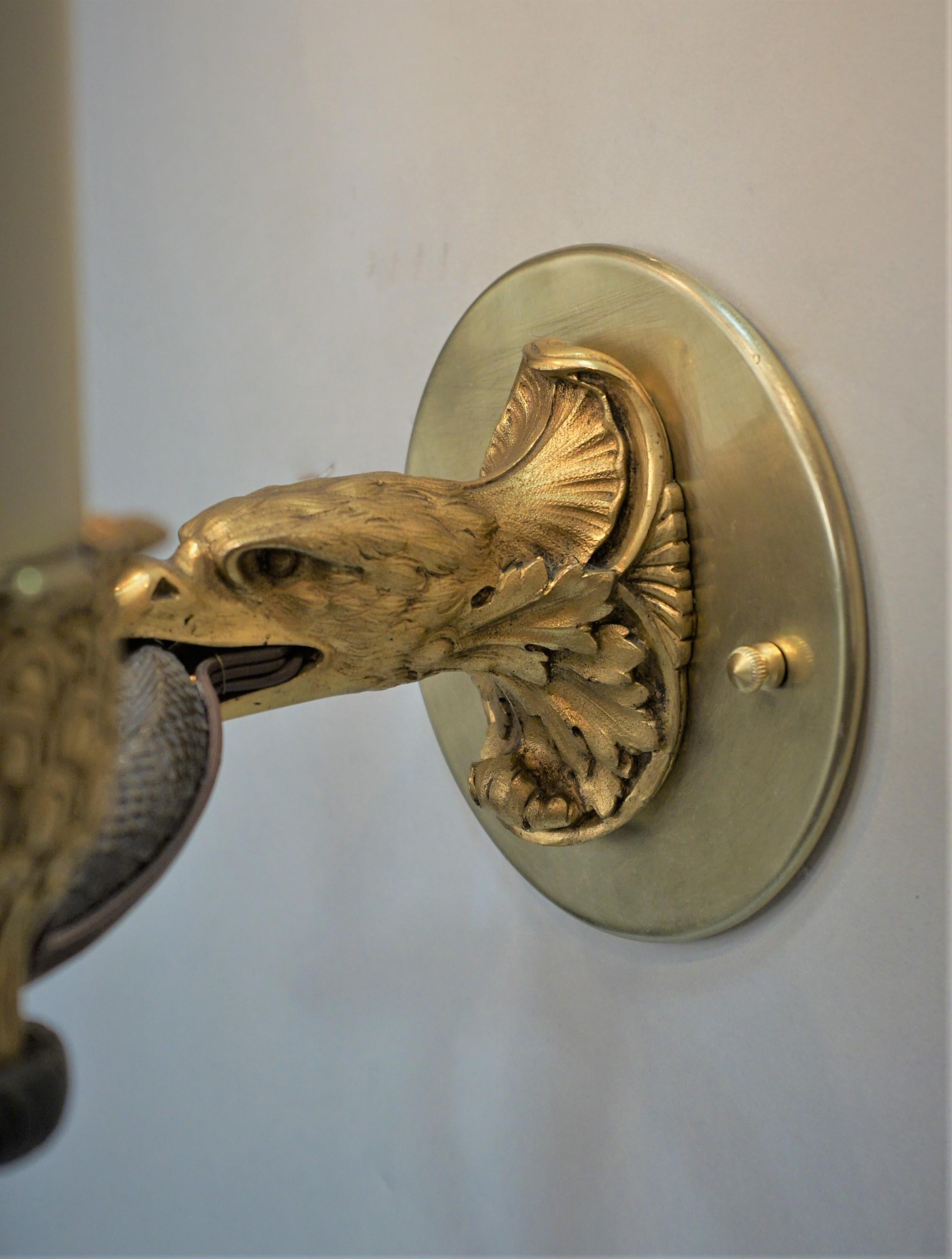 Pair 19th Century Bronze Eagle and Serpent Wall Sconces In Good Condition For Sale In Fairfax, VA