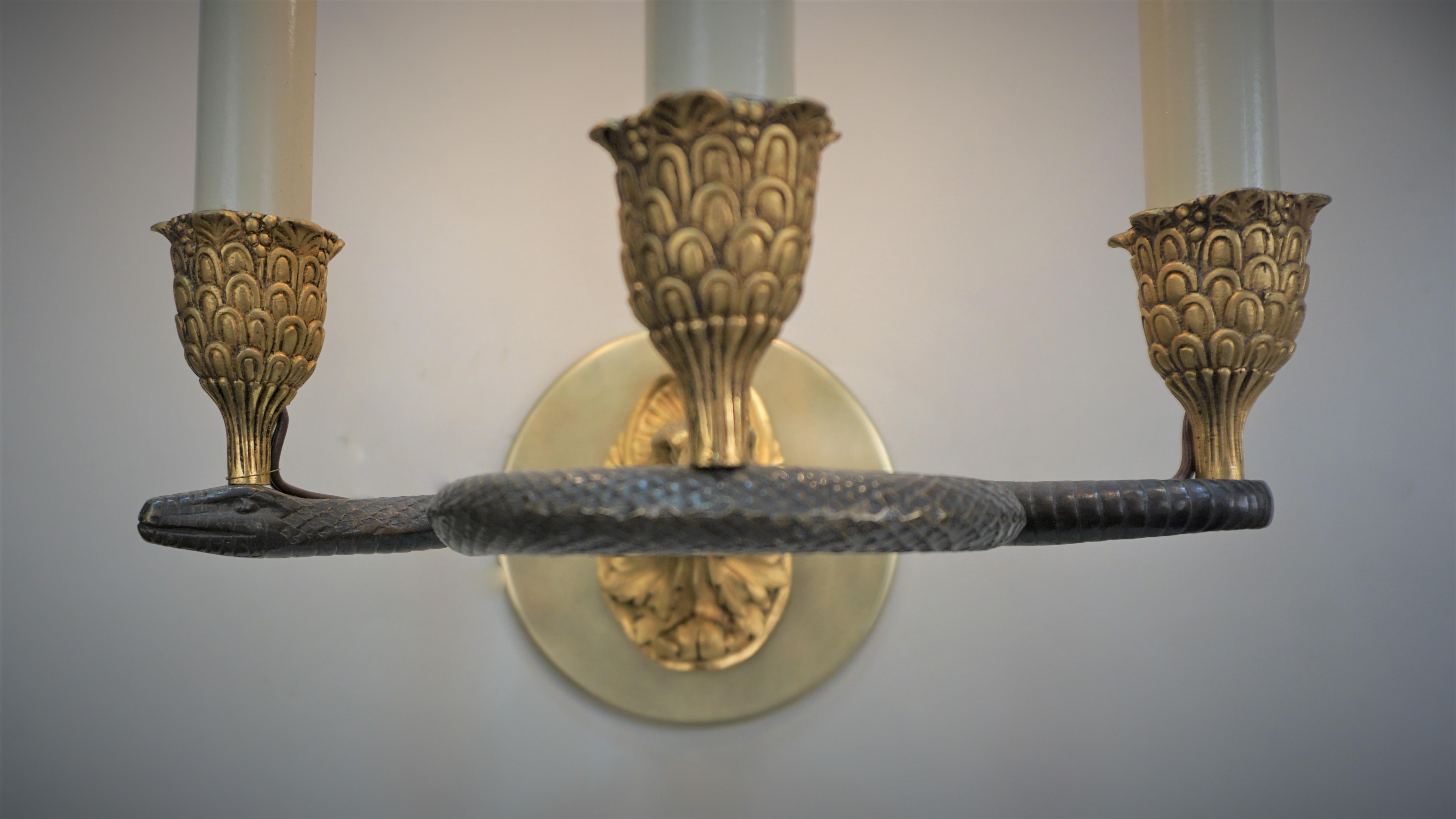 Pair 19th Century Bronze Eagle and Serpent Wall Sconces For Sale 2