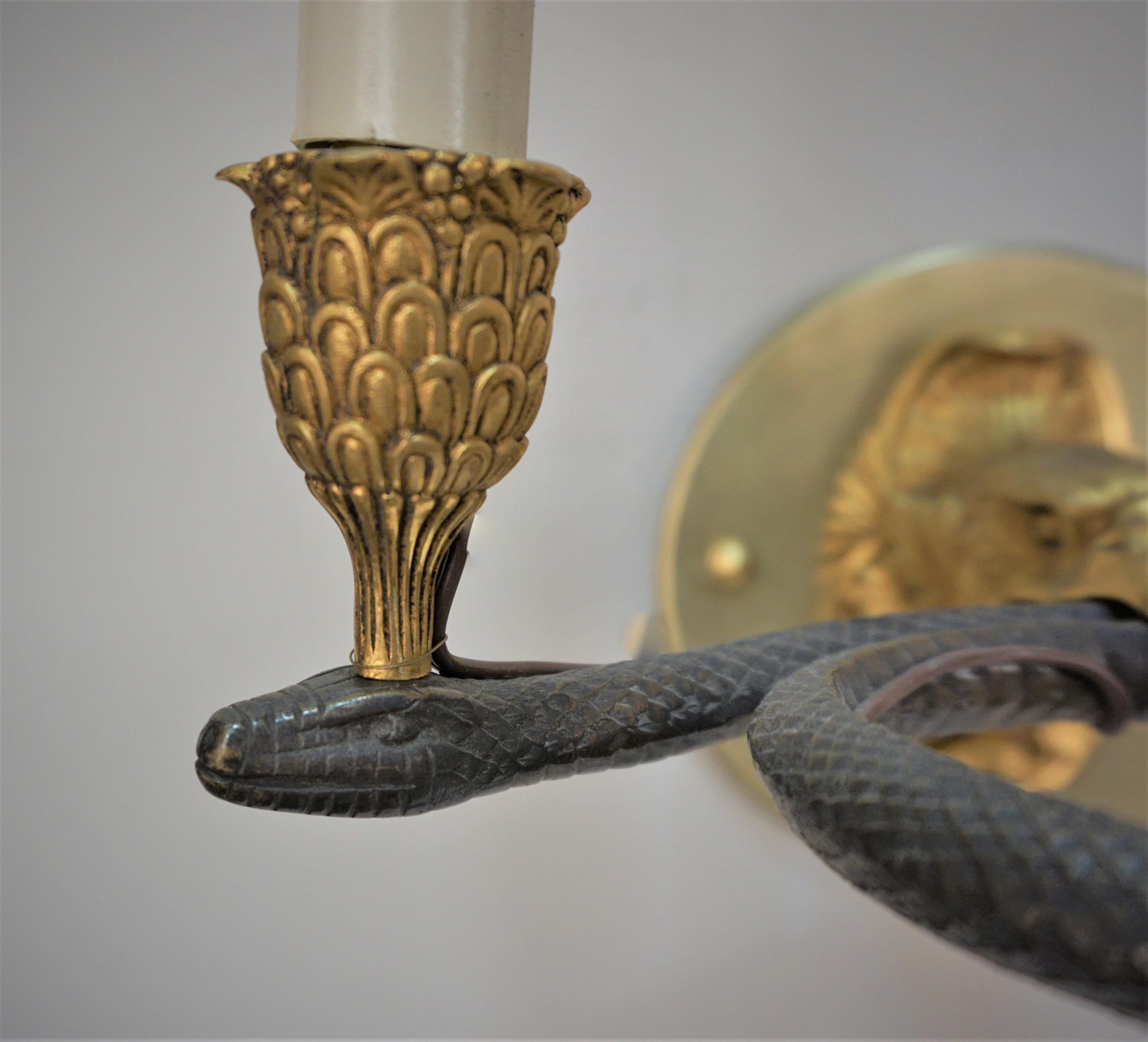 Pair 19th Century Bronze Eagle and Serpent Wall Sconces For Sale 4