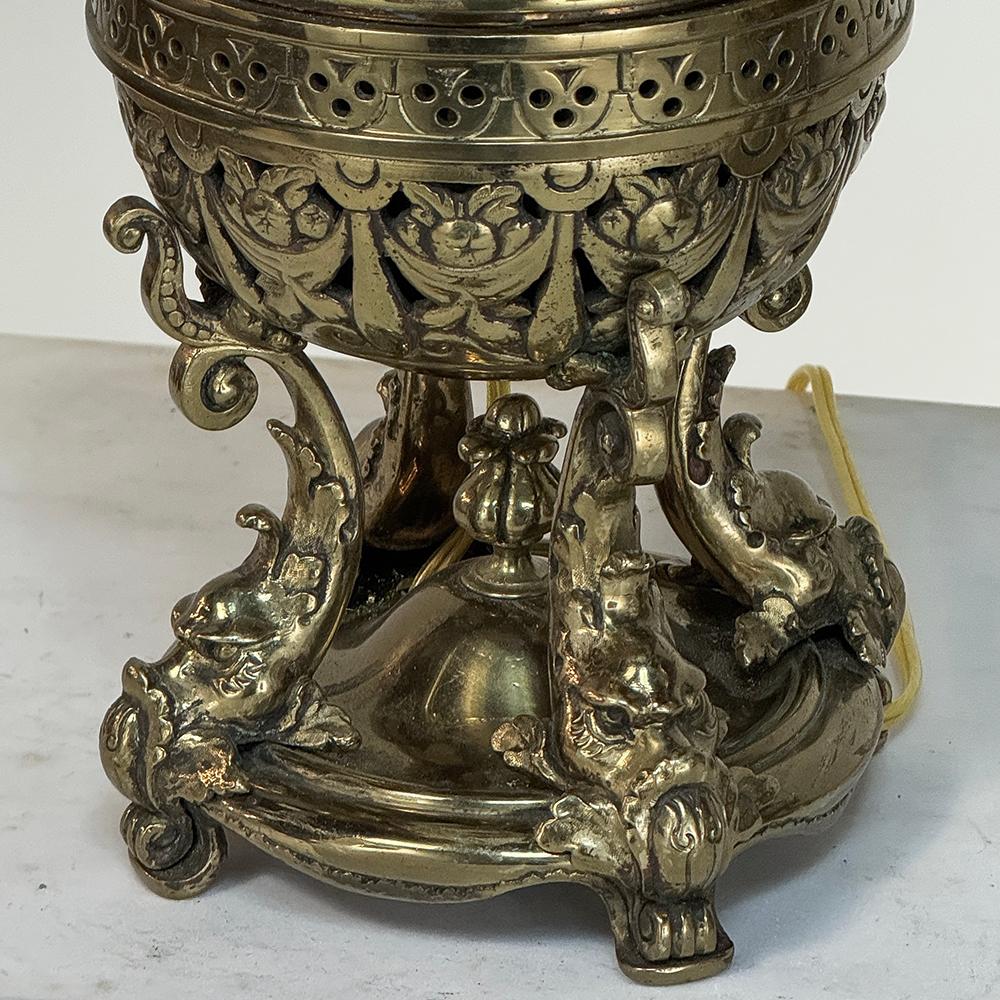 Pair 19th Century Bronze French Napoleon III Period Oil Lantern Table Lamps For Sale 9