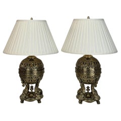 Antique Pair 19th Century Bronze French Napoleon III Period Oil Lantern Table Lamps