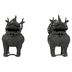 Pair 19th Century Bronze Fu Dog Censers