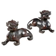 Used Pair 19th Century Bronze Fu Dogs