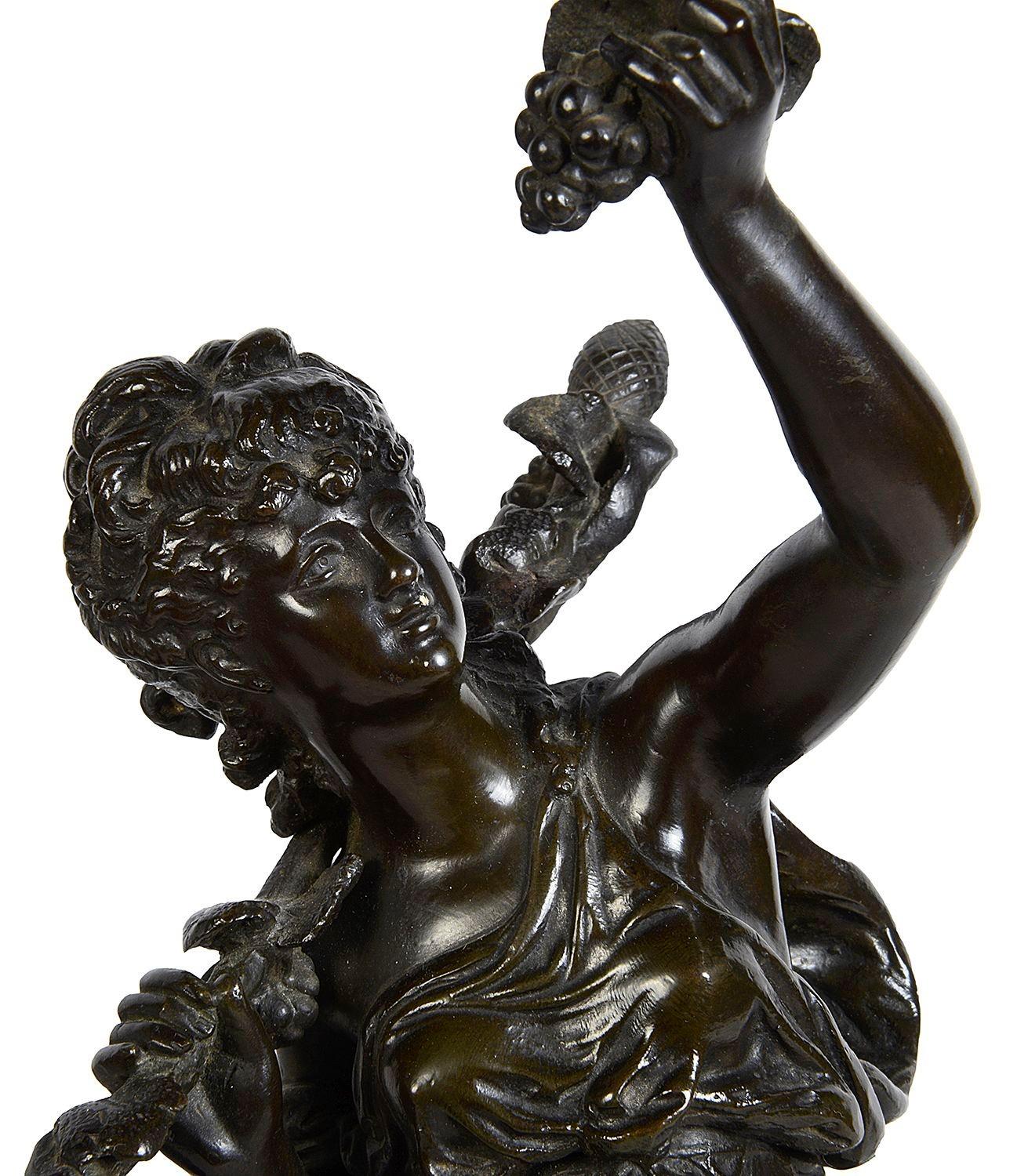 Patiné Paire de statues de jeunes filles en bronze du 19ème siècle par H. Moreau en vente