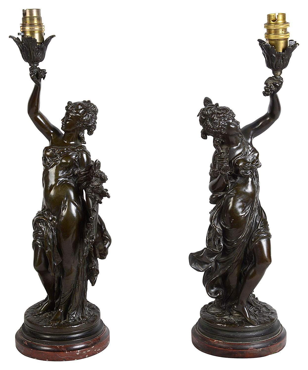 Paire de statues de jeunes filles en bronze du 19ème siècle par H. Moreau Bon état - En vente à Brighton, Sussex