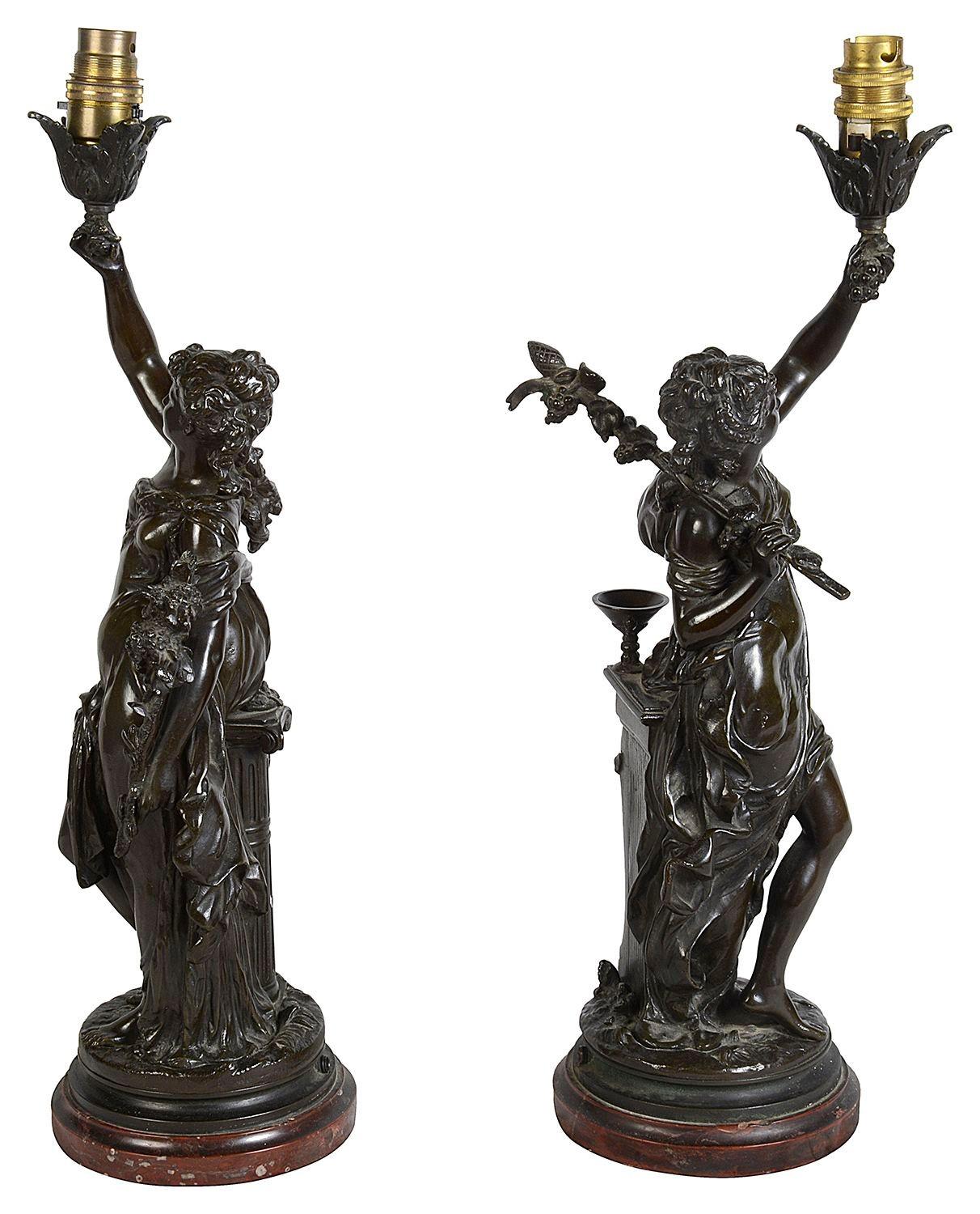 XIXe siècle Paire de statues de jeunes filles en bronze du 19ème siècle par H. Moreau en vente