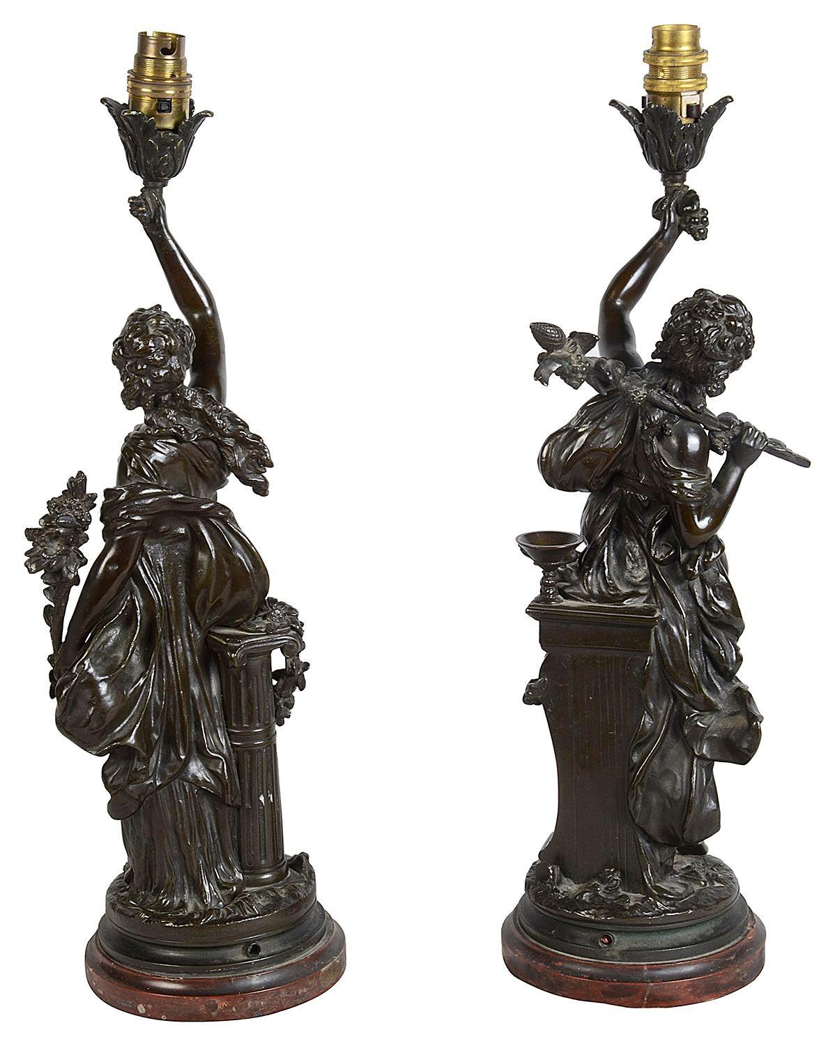 Bronze Paire de statues de jeunes filles en bronze du 19ème siècle par H. Moreau en vente
