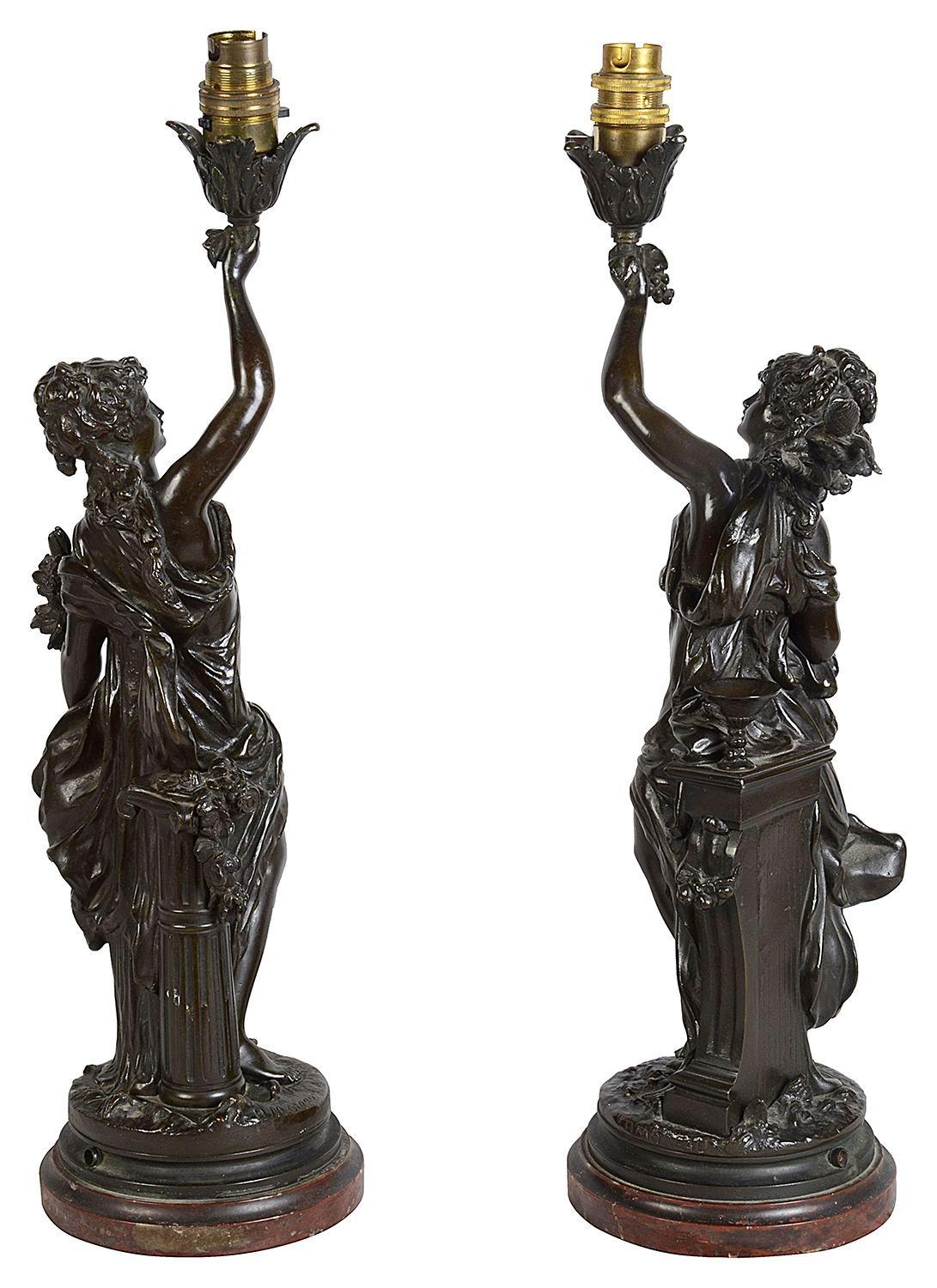 Paire de statues de jeunes filles en bronze du 19ème siècle par H. Moreau en vente 1