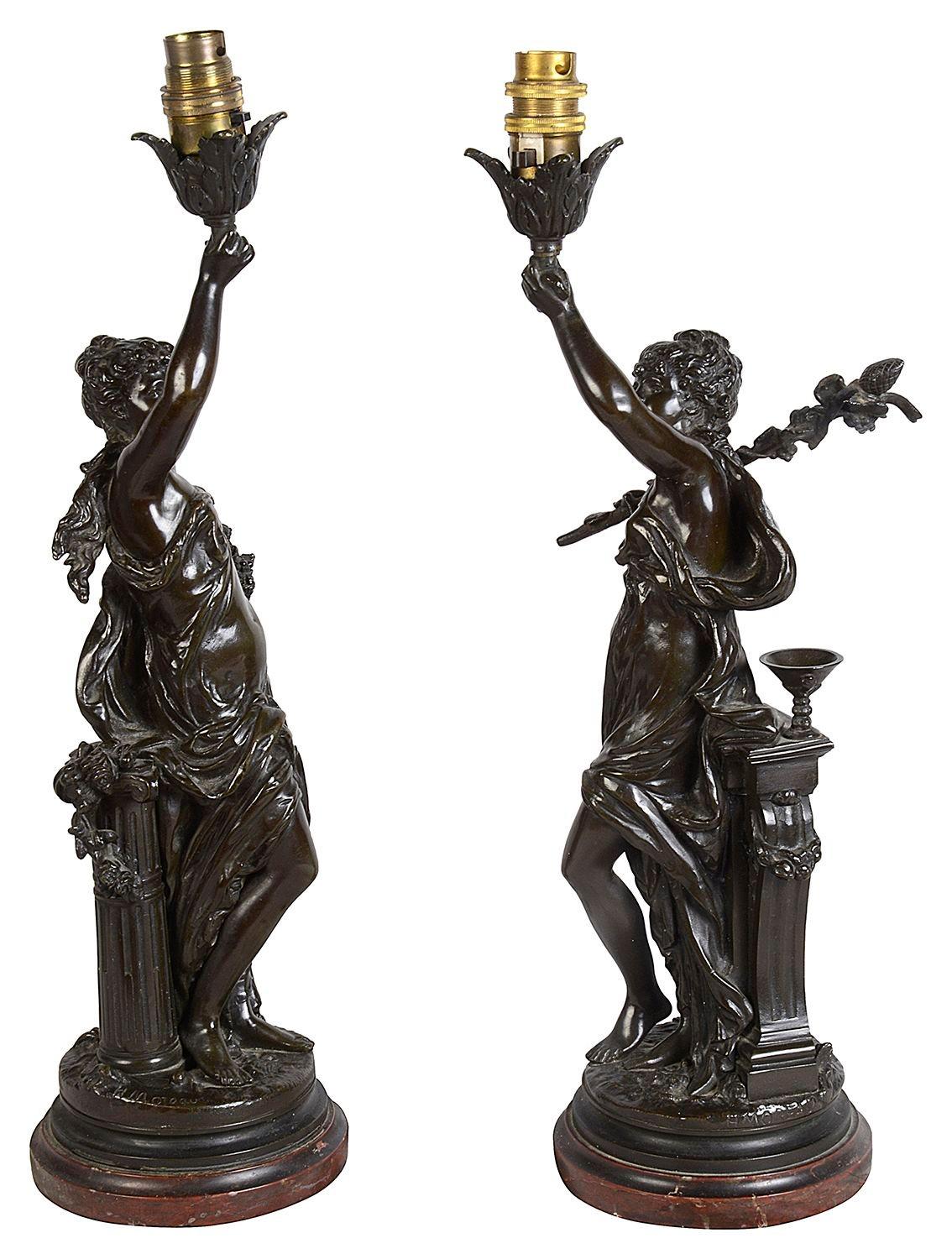 Paire de statues de jeunes filles en bronze du 19ème siècle par H. Moreau en vente 3
