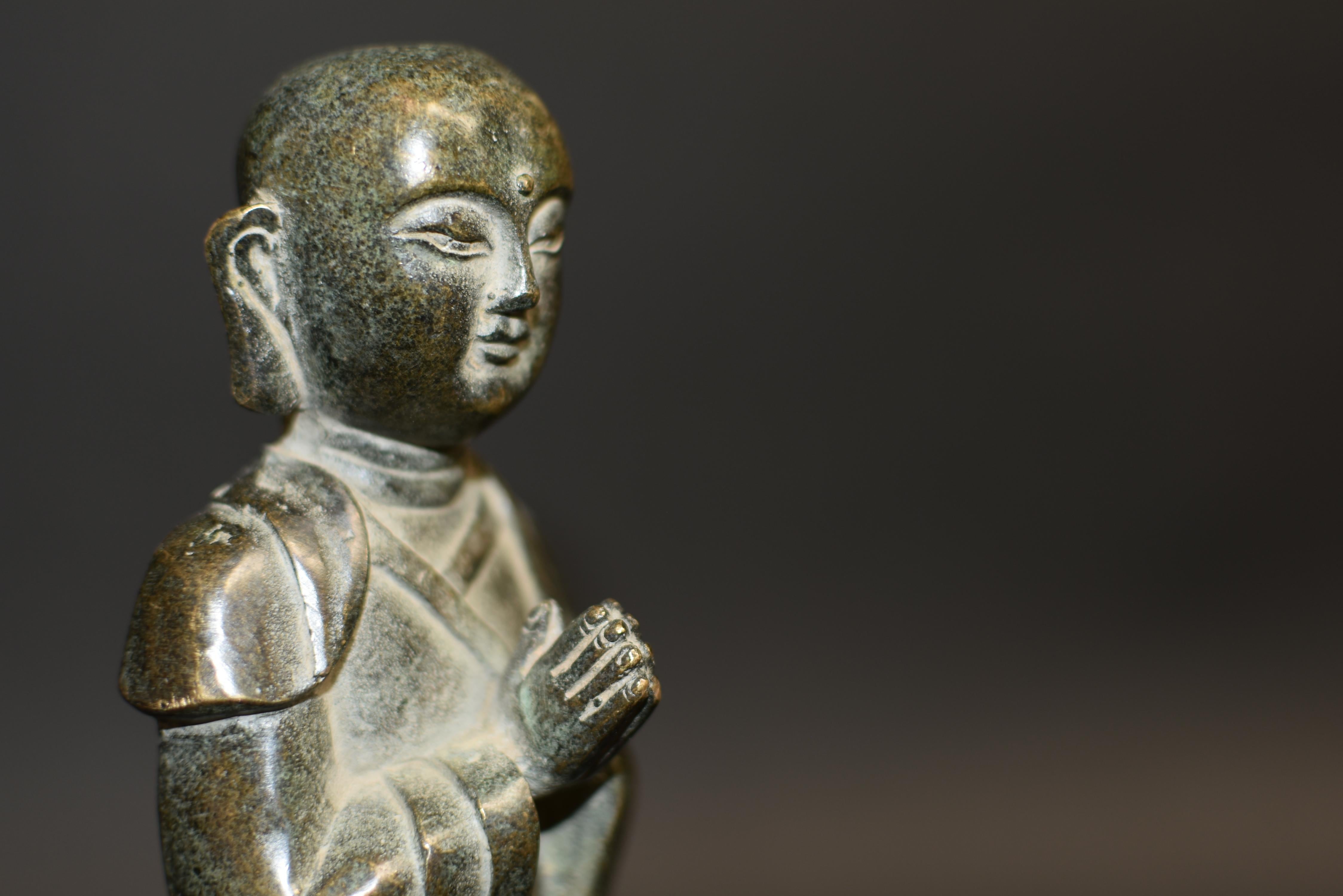 Pair 19th Century Bronze Monk Statues 9