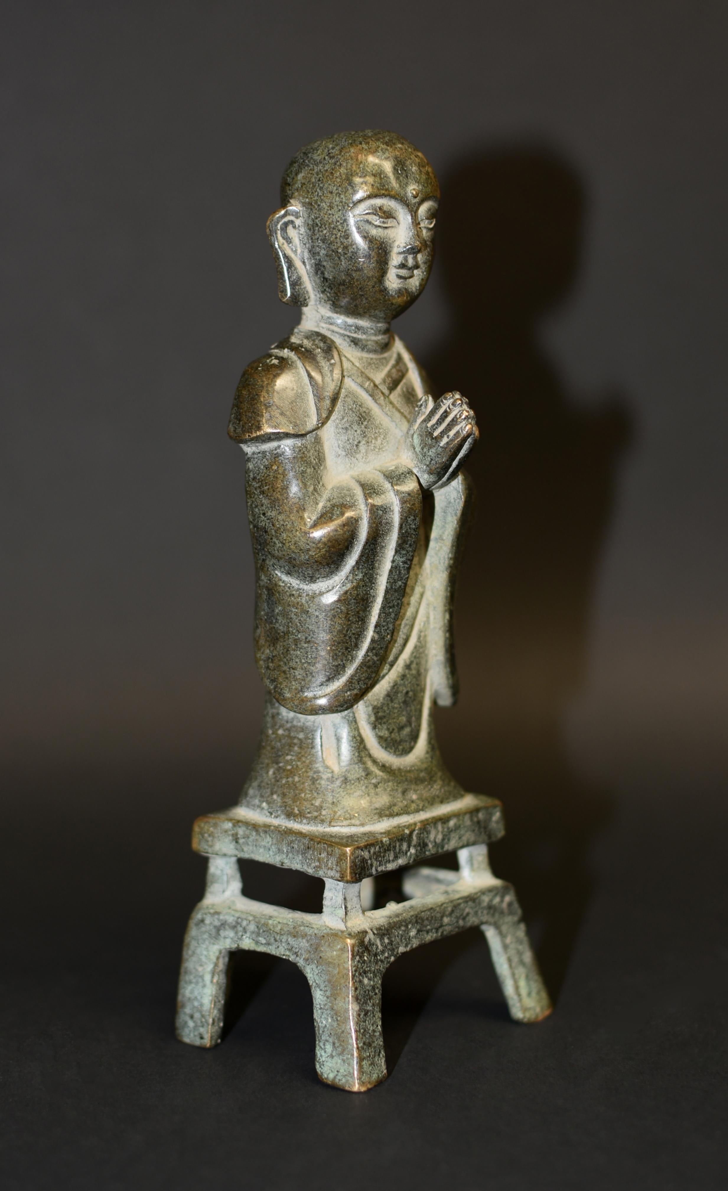Pair 19th Century Bronze Monk Statues 10