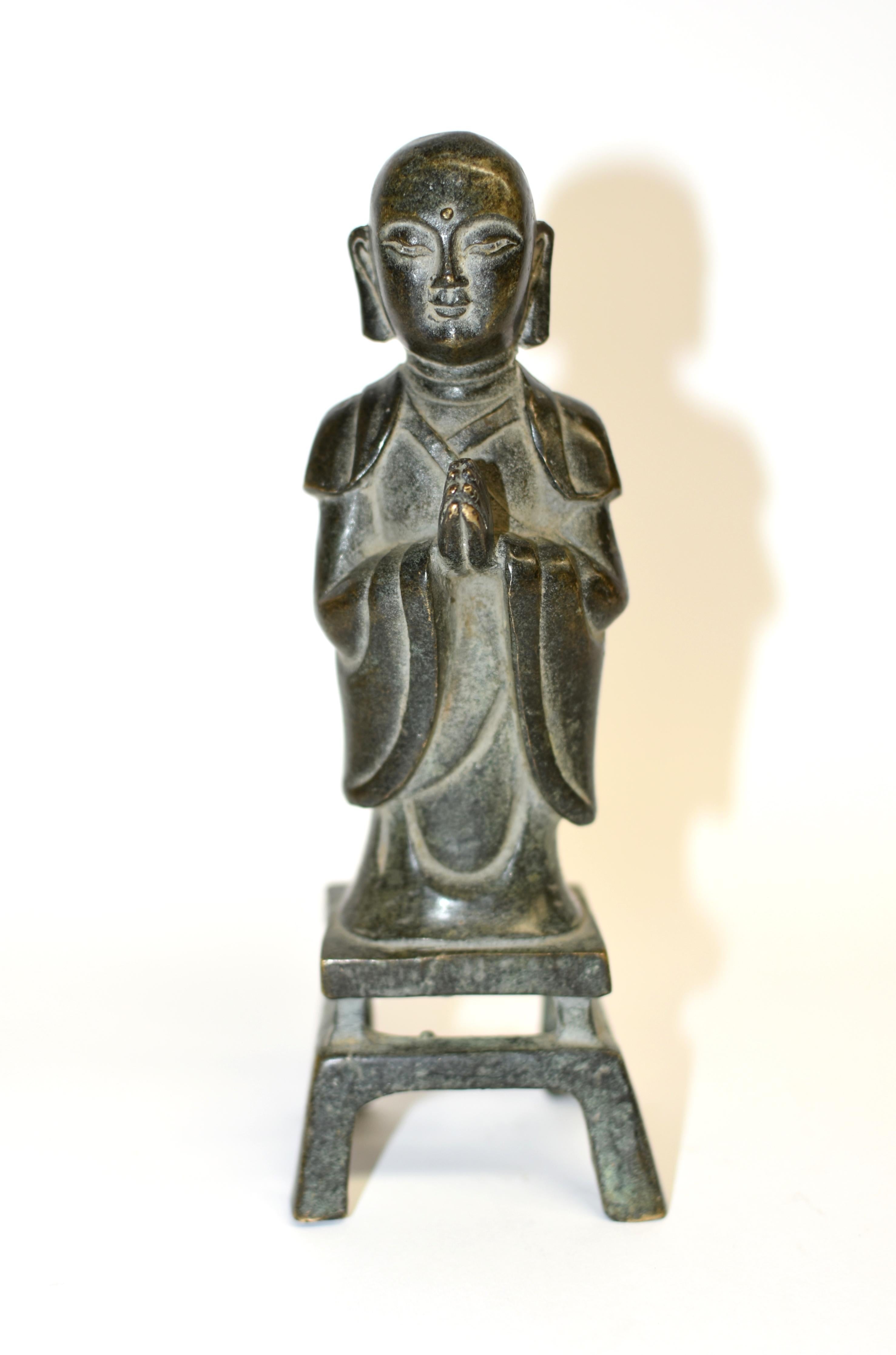 Pair 19th Century Bronze Monk Statues 14