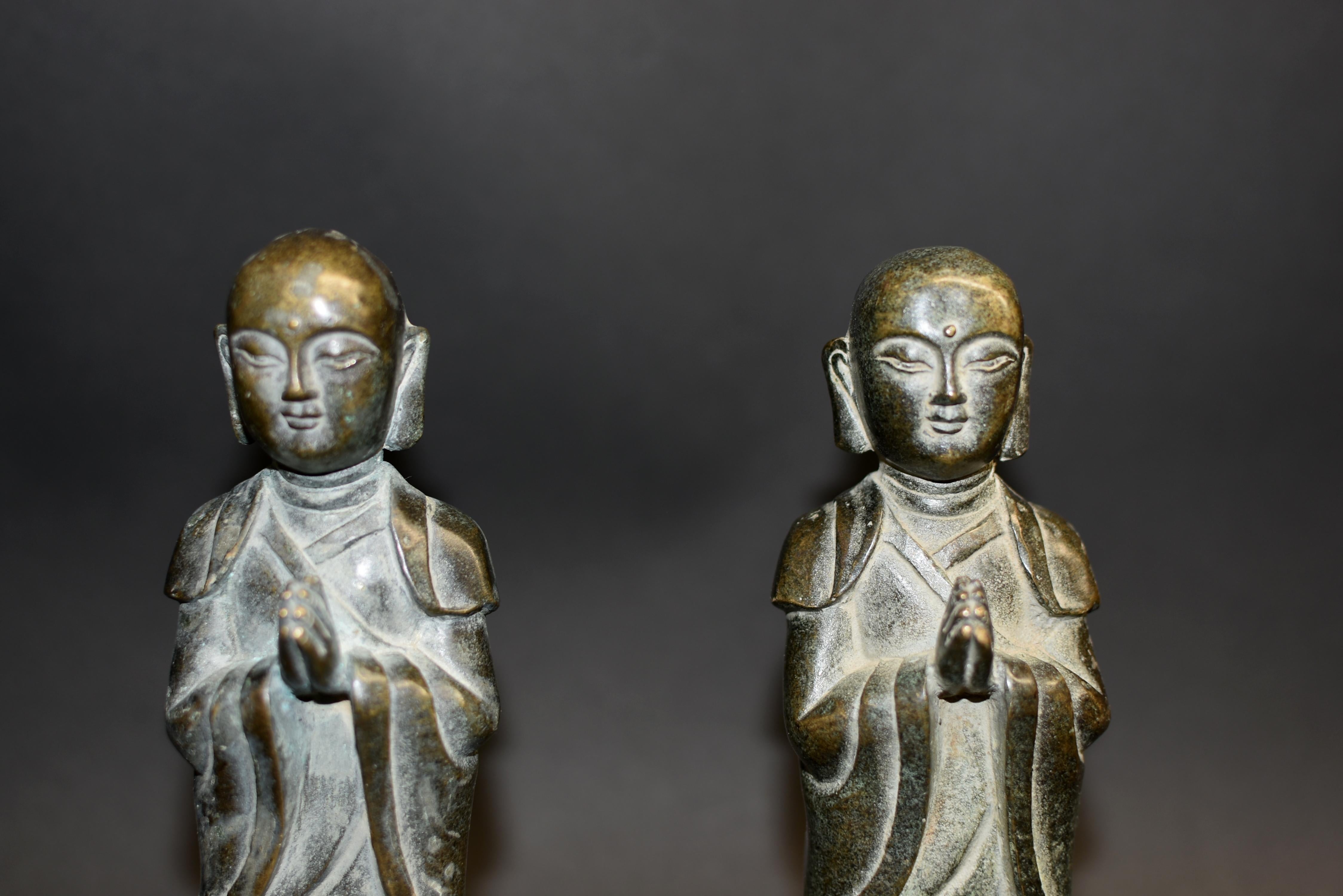 Chinese Pair 19th Century Bronze Monk Statues