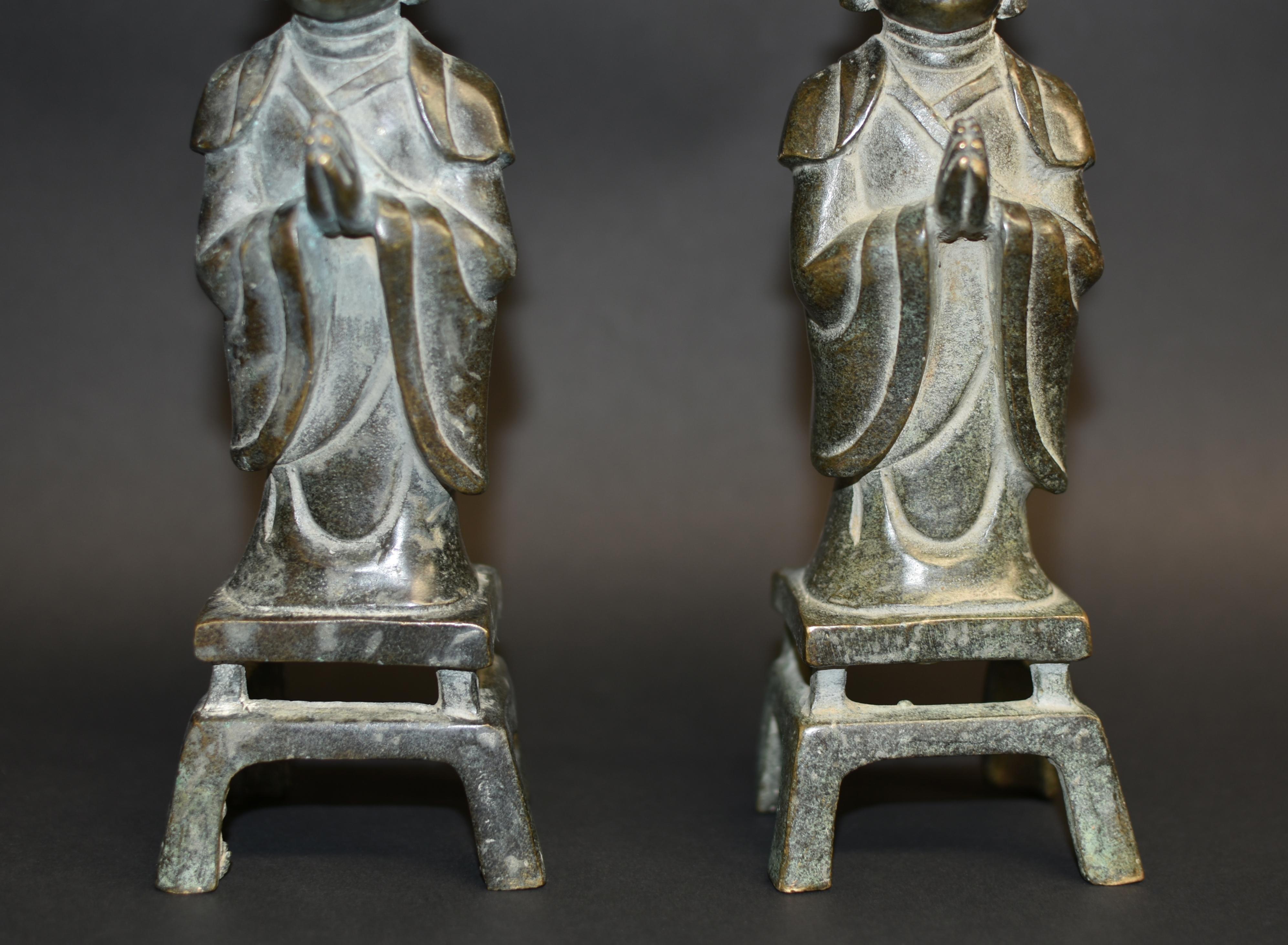 Pair 19th Century Bronze Monk Statues In Good Condition In Somis, CA