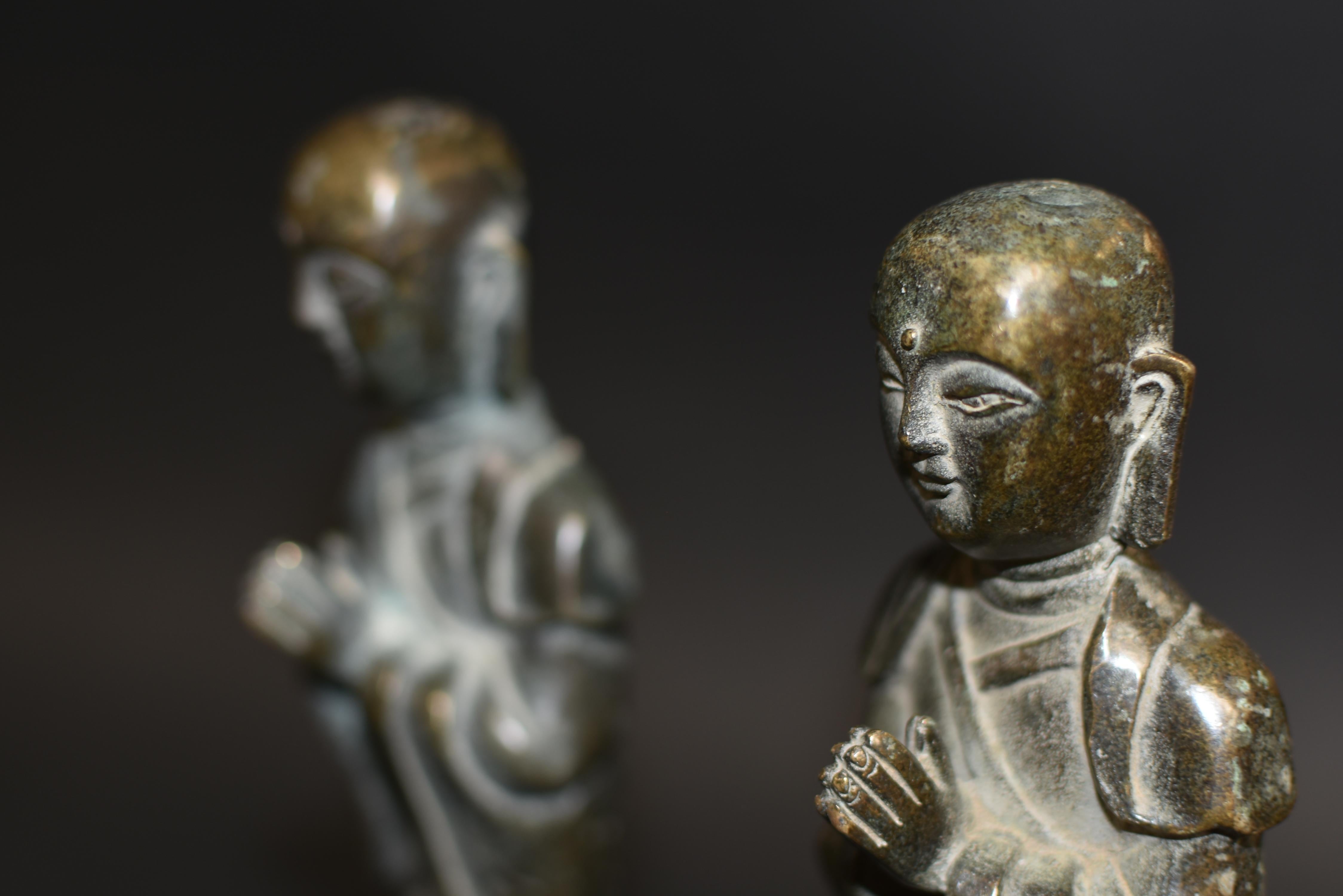 Pair 19th Century Bronze Monk Statues 2
