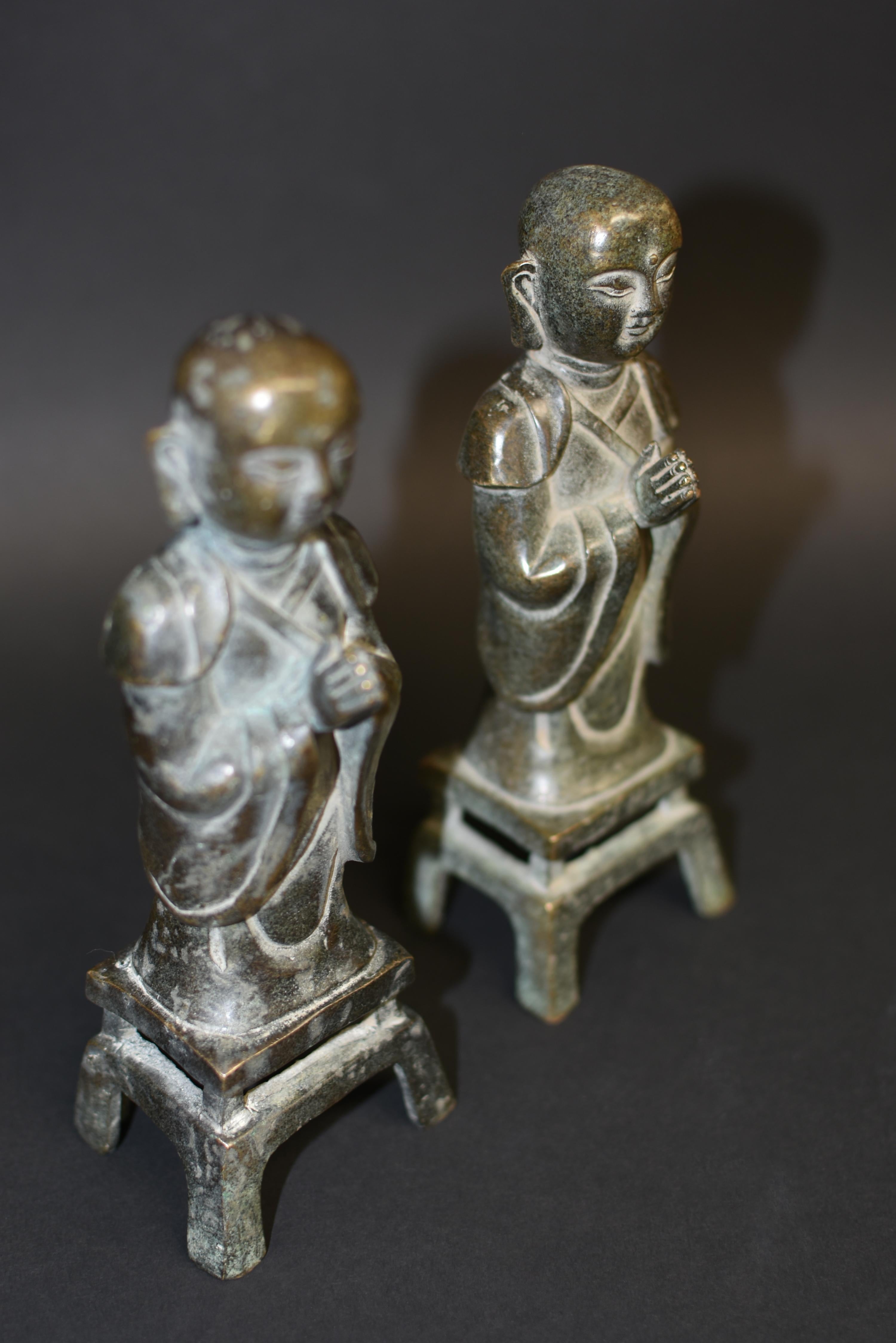 Pair 19th Century Bronze Monk Statues 4
