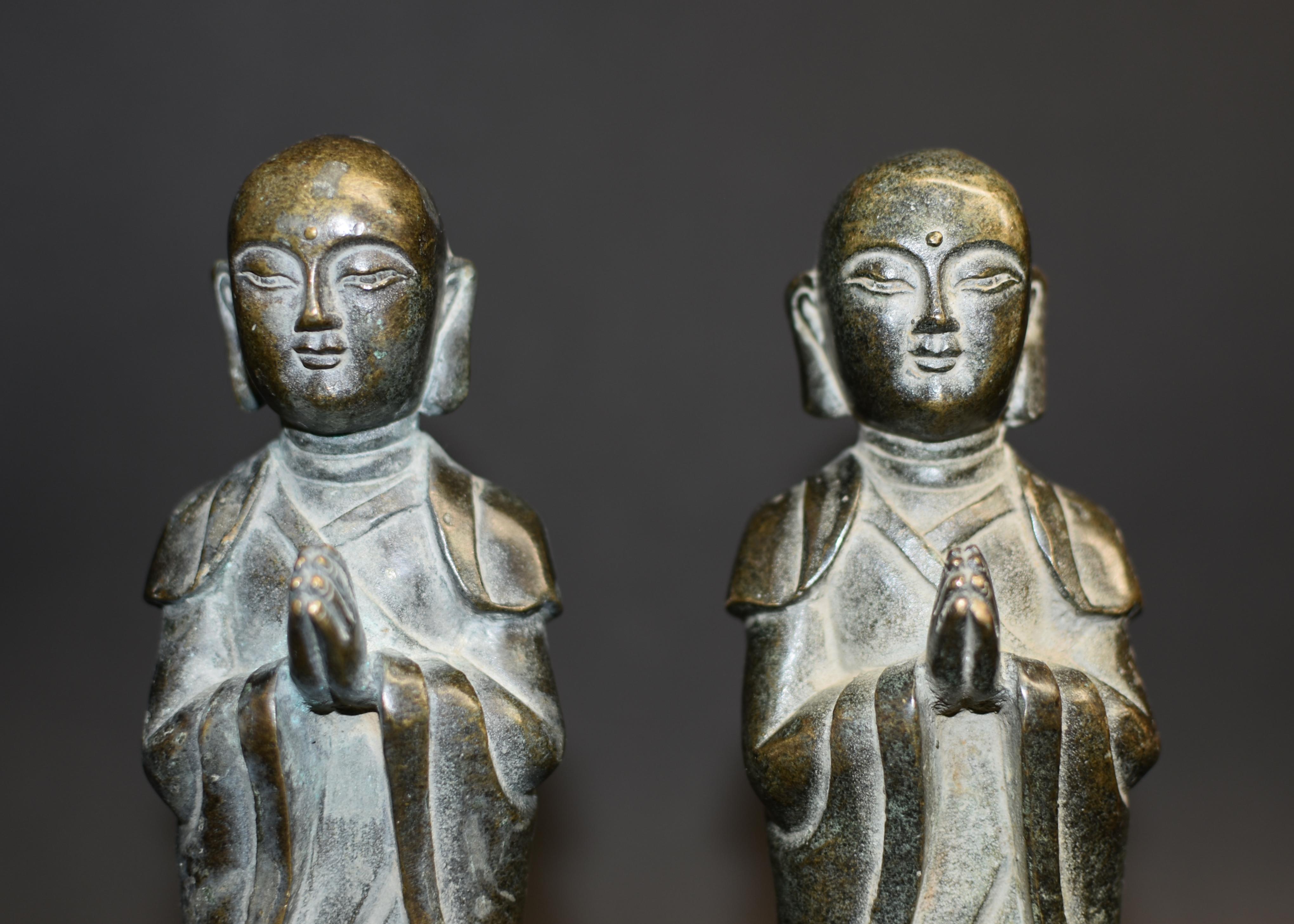 Pair 19th Century Bronze Monk Statues 5