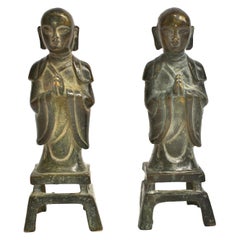 Antique Pair 19th Century Bronze Monk Statues