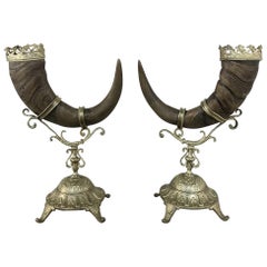 Pair of 19th Century Bronze-Mounted Bovine Horn Bookends