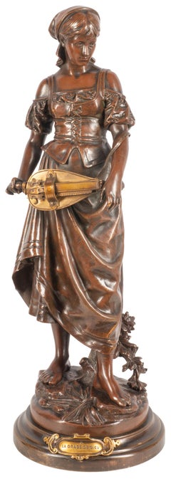 Pair of 19th Century Bronze Musicians, 49cm high