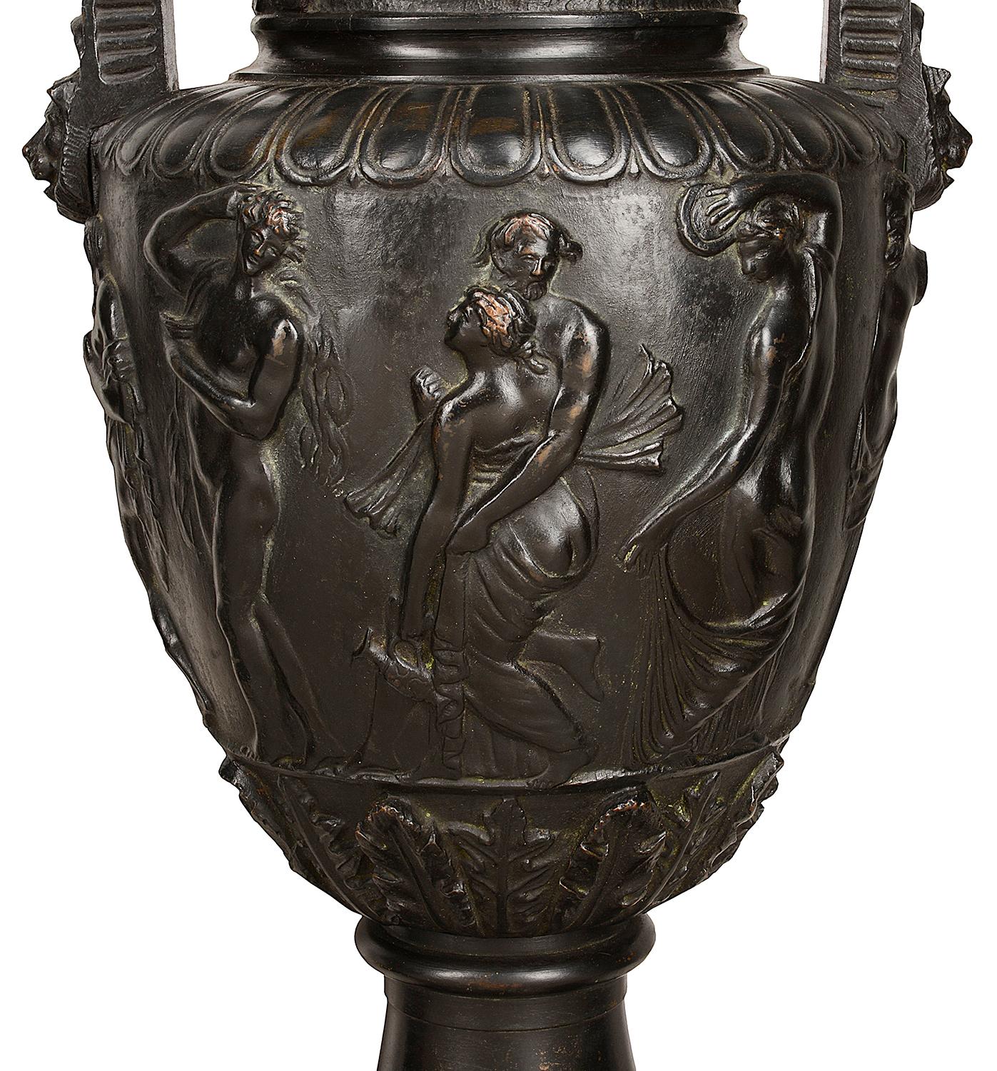 French Pair of 19th Century Bronze Neoclassical Urns