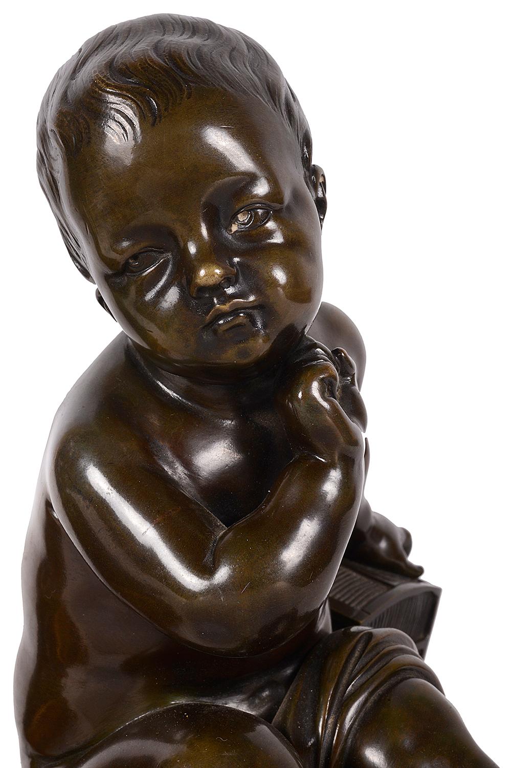 Gilt Pair 19th Century Bronze Putti Holding a Dove and Cage For Sale