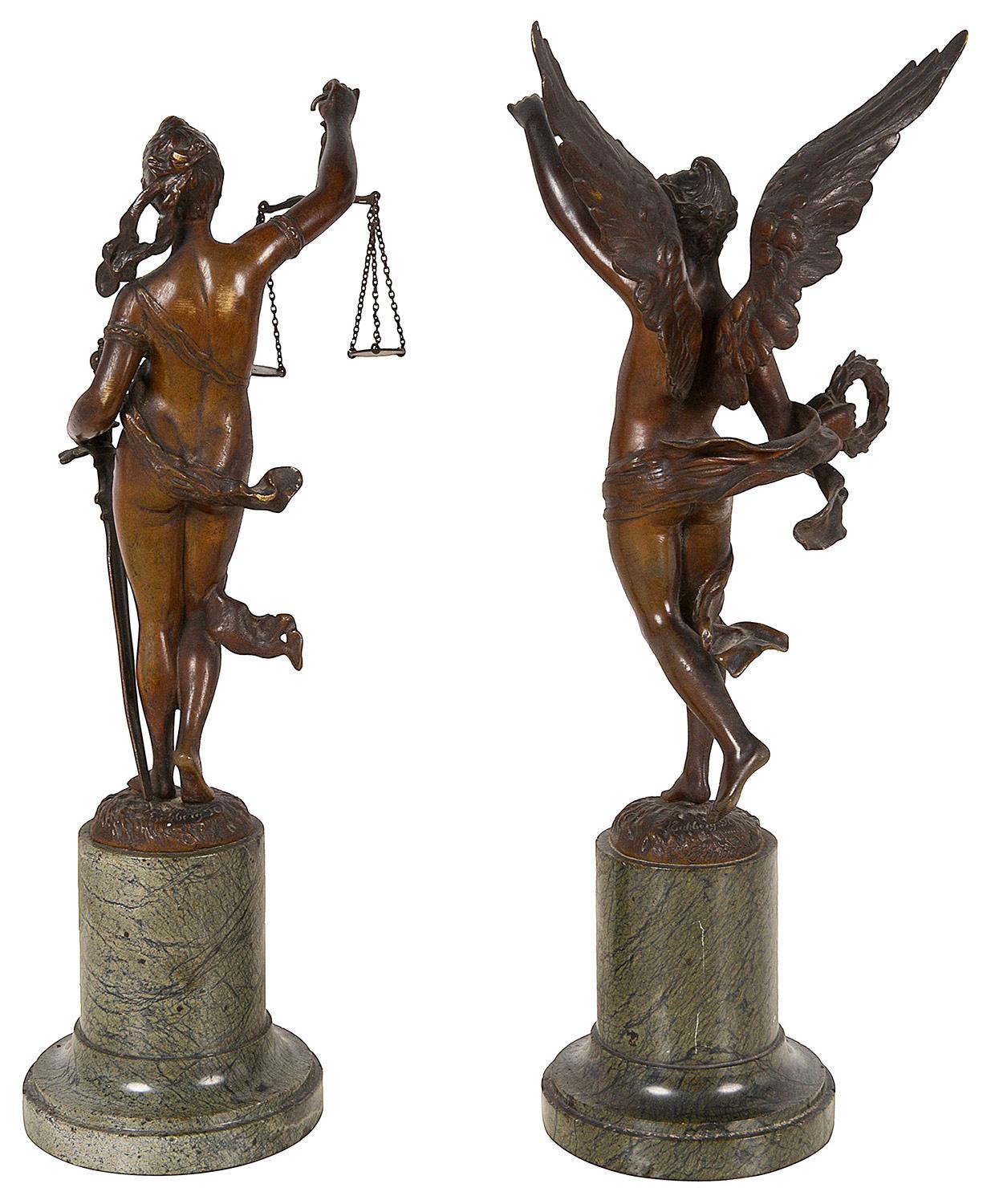 French Pair 19th Century Bronze Statues of Victory and Justice