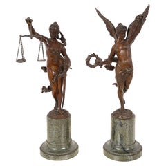 Pair 19th Century Bronze Statues of Victory and Justice