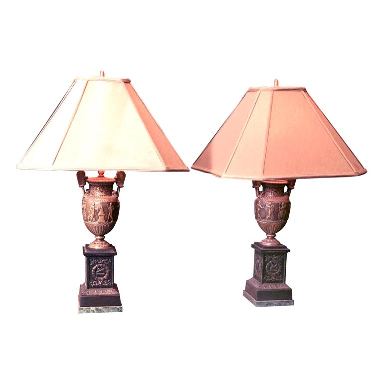 Pair 19th century Bronze Urn Lamps