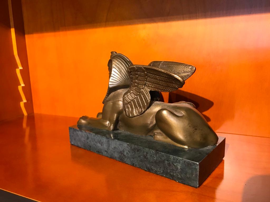 Pair of 19th Century Bronze Winged Sphinx on Marble Bases 3