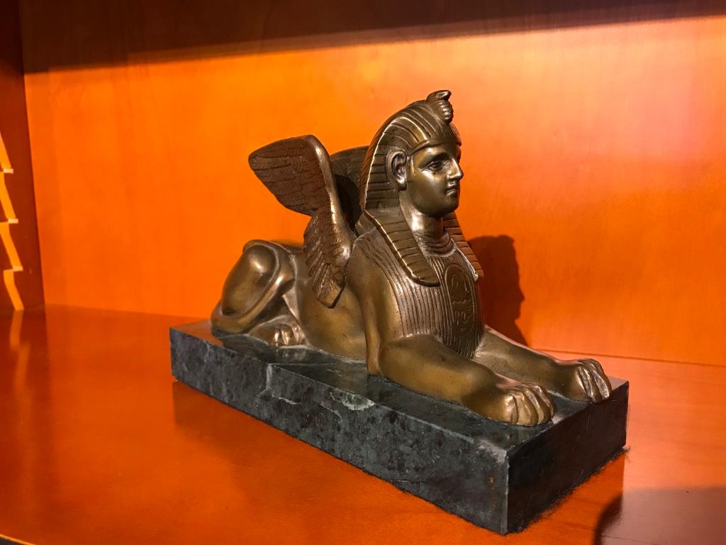 Pair of 19th Century Bronze Winged Sphinx on Marble Bases 4