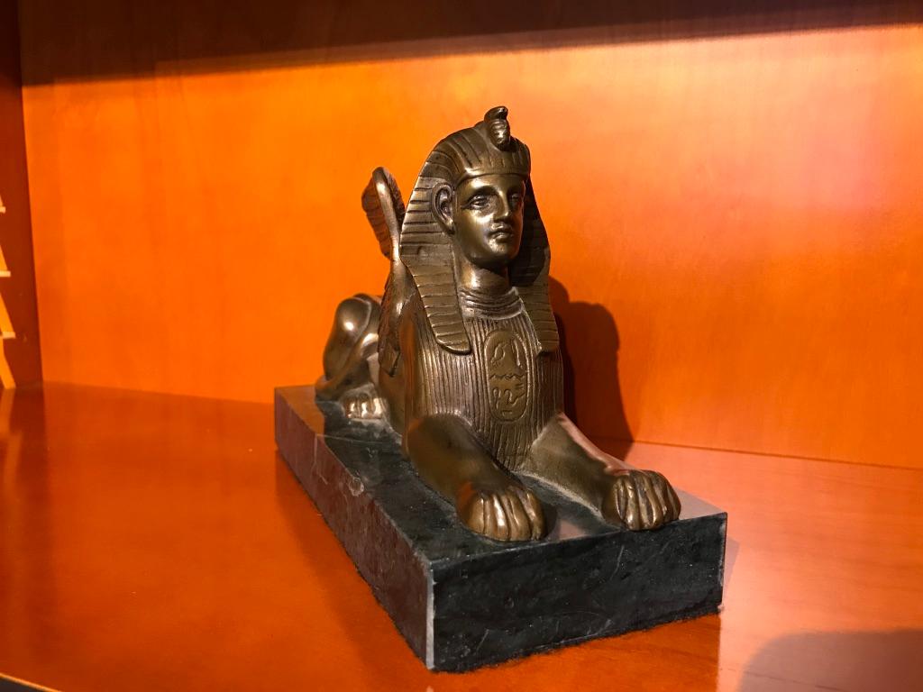 Pair of 19th Century Bronze Winged Sphinx on Marble Bases 5
