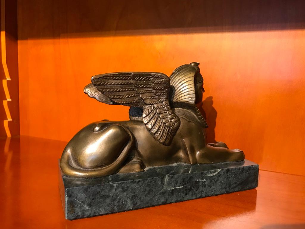 Pair of 19th Century Bronze Winged Sphinx on Marble Bases 10