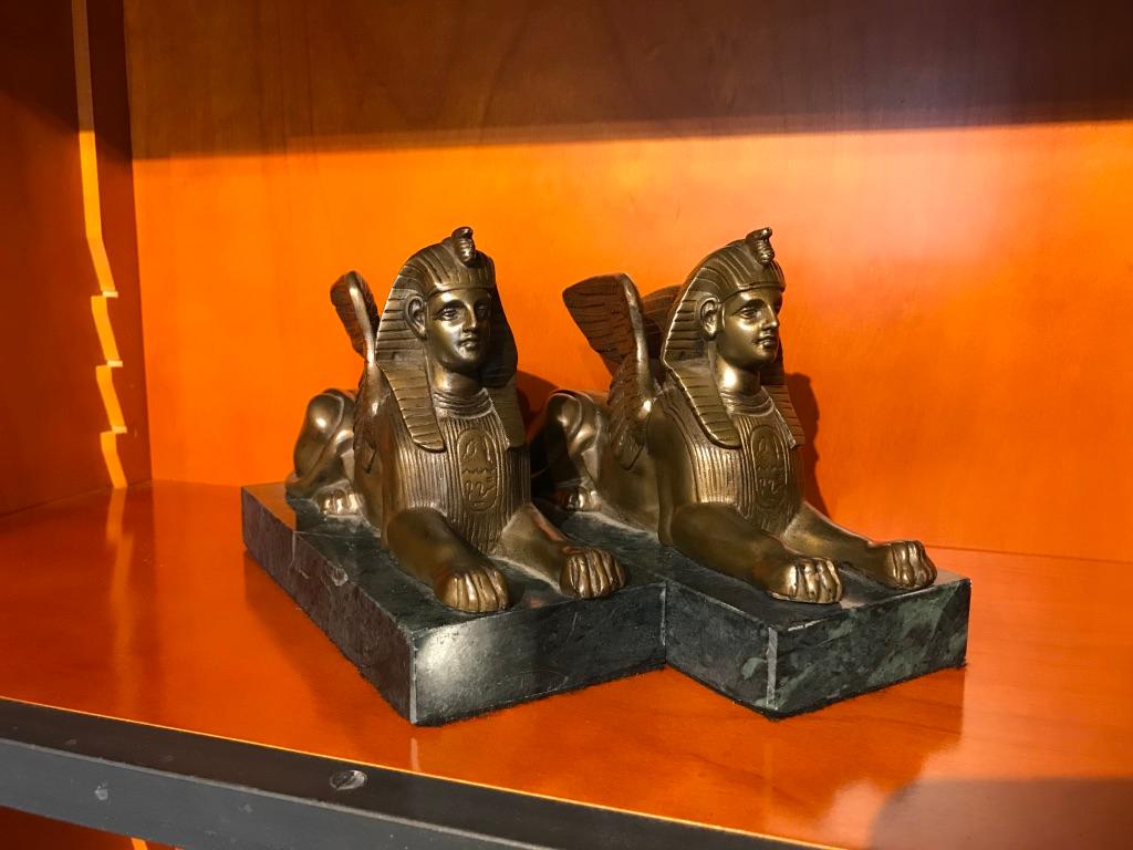 Pair of 19th Century Bronze Winged Sphinx on Marble Bases 12