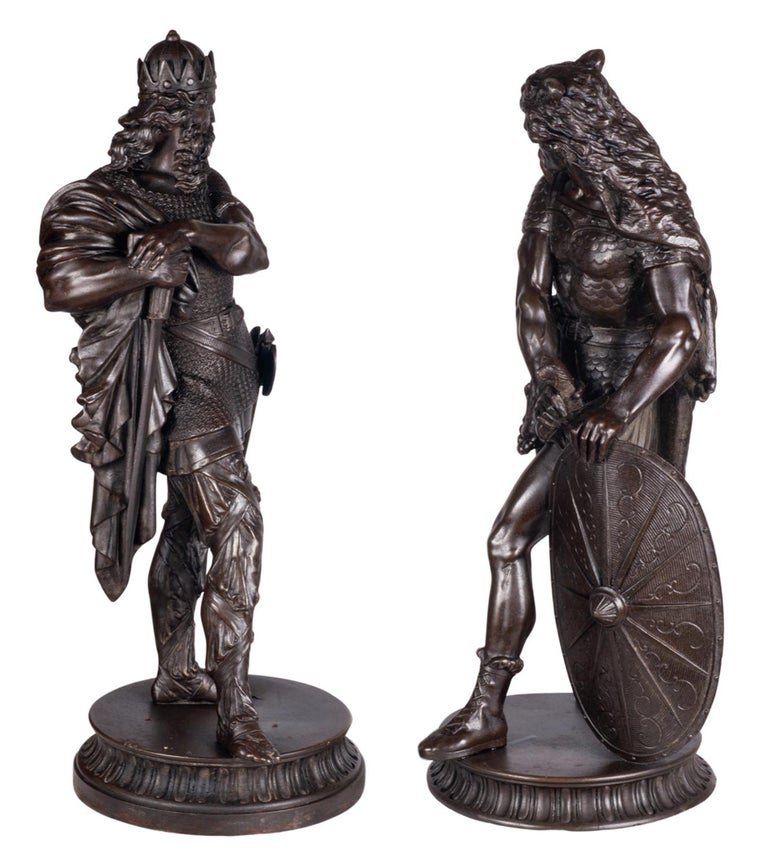 Pair of 19th Century Bronzed Spelter Knights For Sale 7