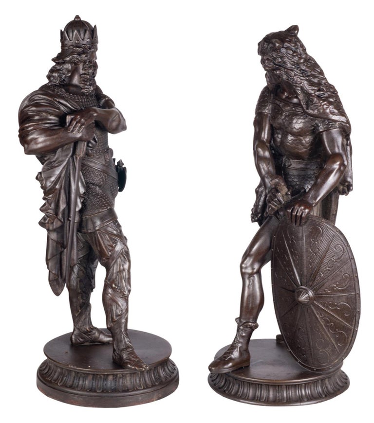 Pair of 19th Century Bronzed Spelter Knights For Sale 3