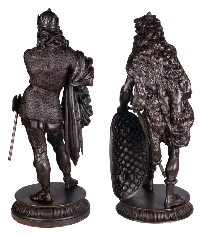 Pair of 19th Century Bronzed Spelter Knights For Sale 5