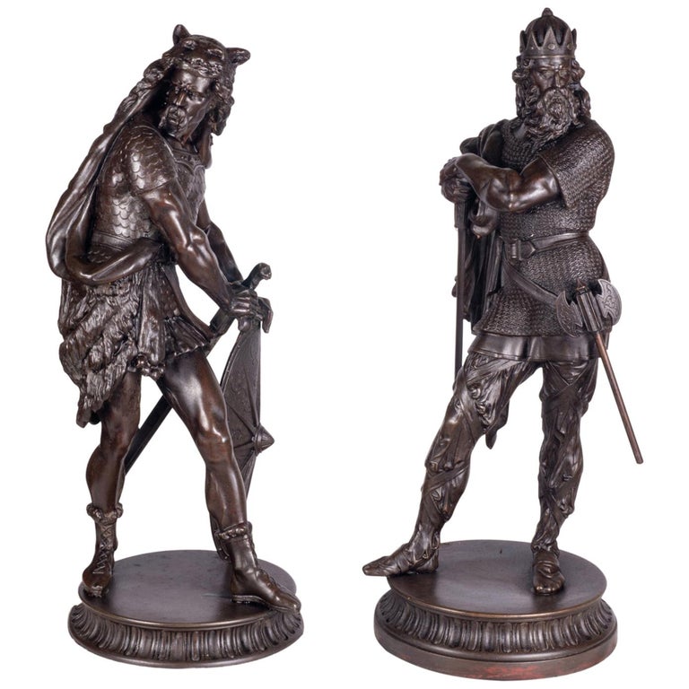 Pair of 19th Century Bronzed Spelter Knights For Sale