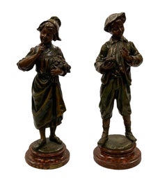 Pair of 19th Century Bronzed Statues of a Dutch Lovers
