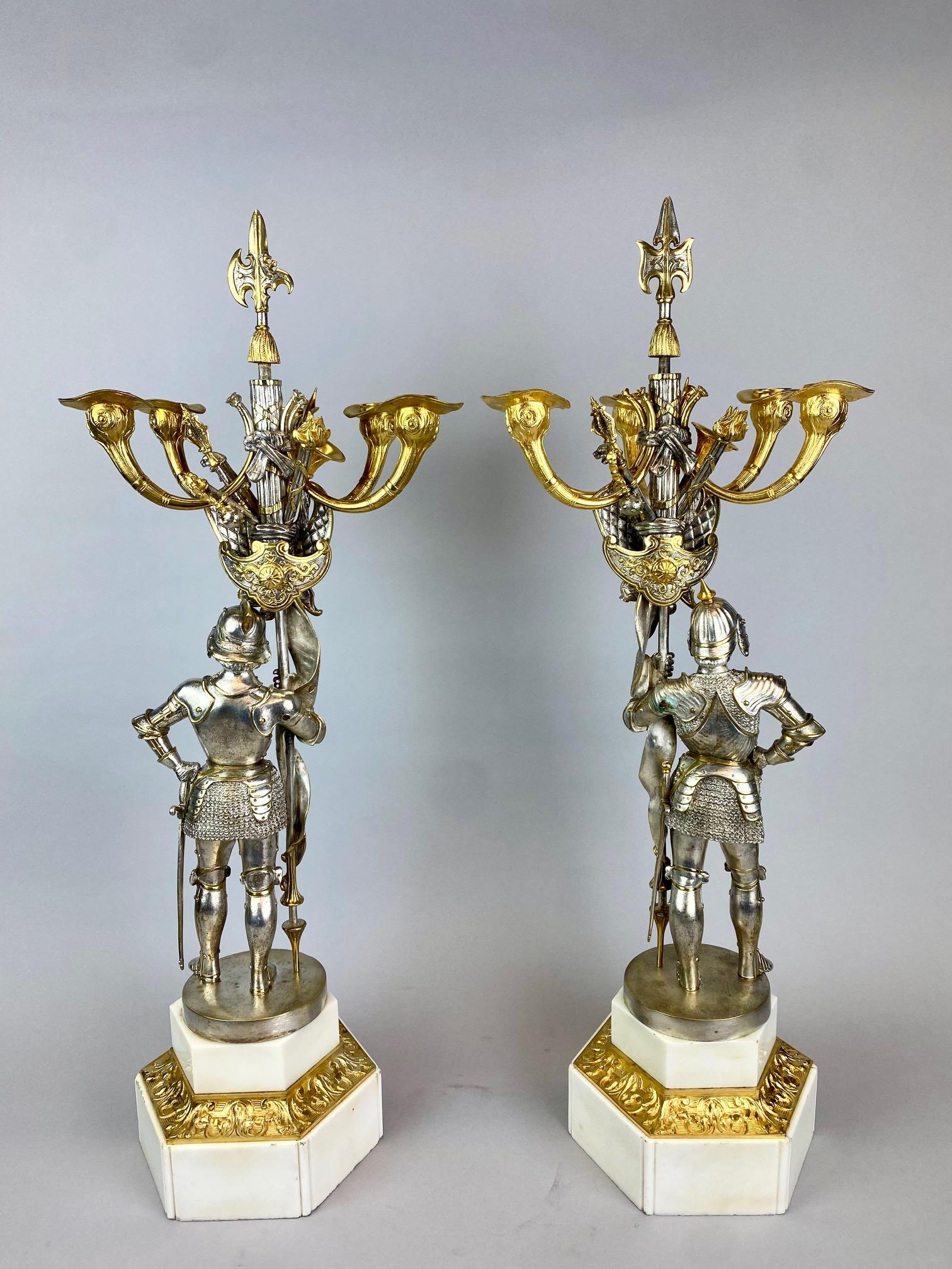 Pair 19th century  candelabra styled in the form of medieval knights in vendita 2