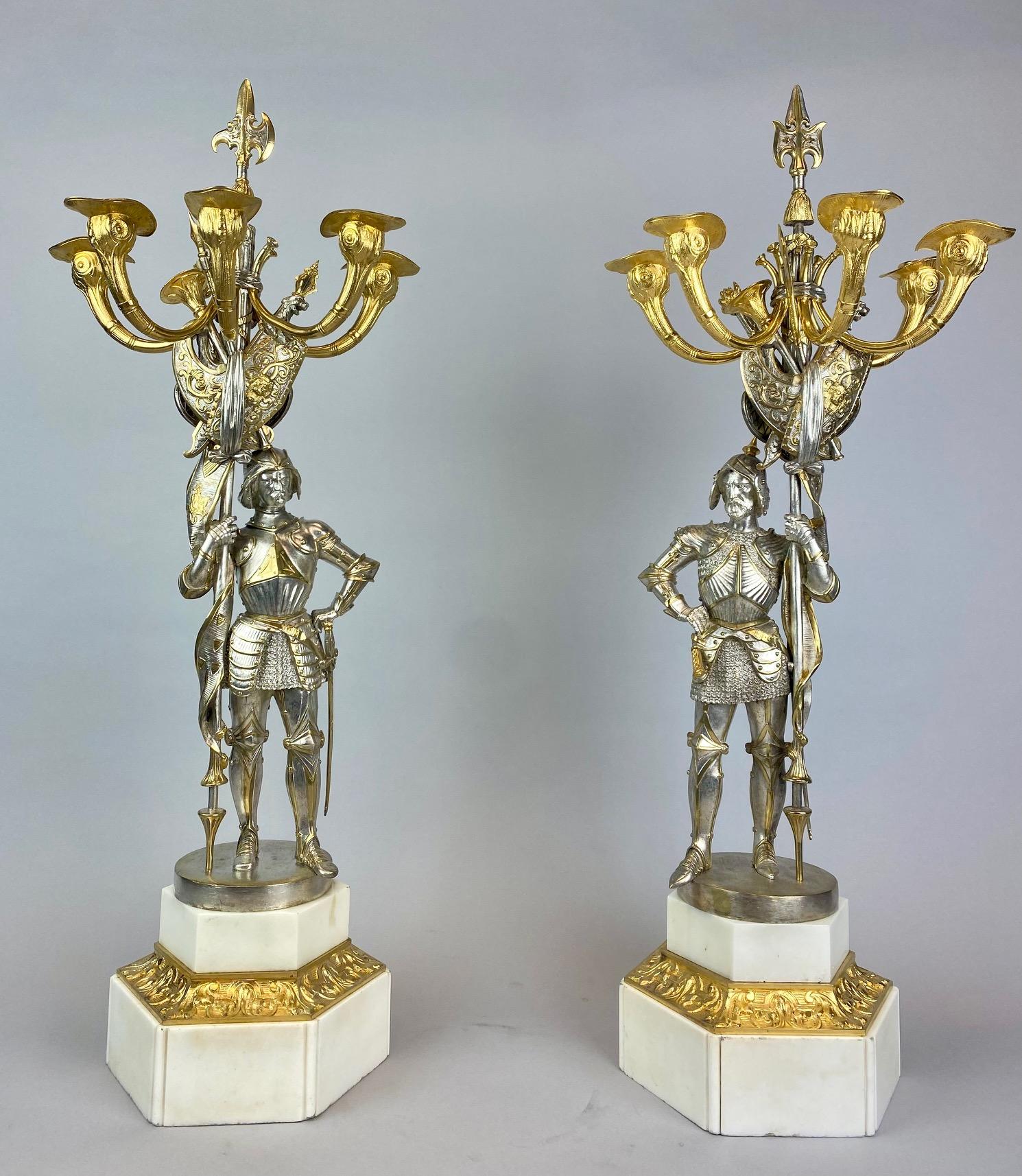 Pair 19th century  candelabra styled in the form of medieval knights in vendita 3