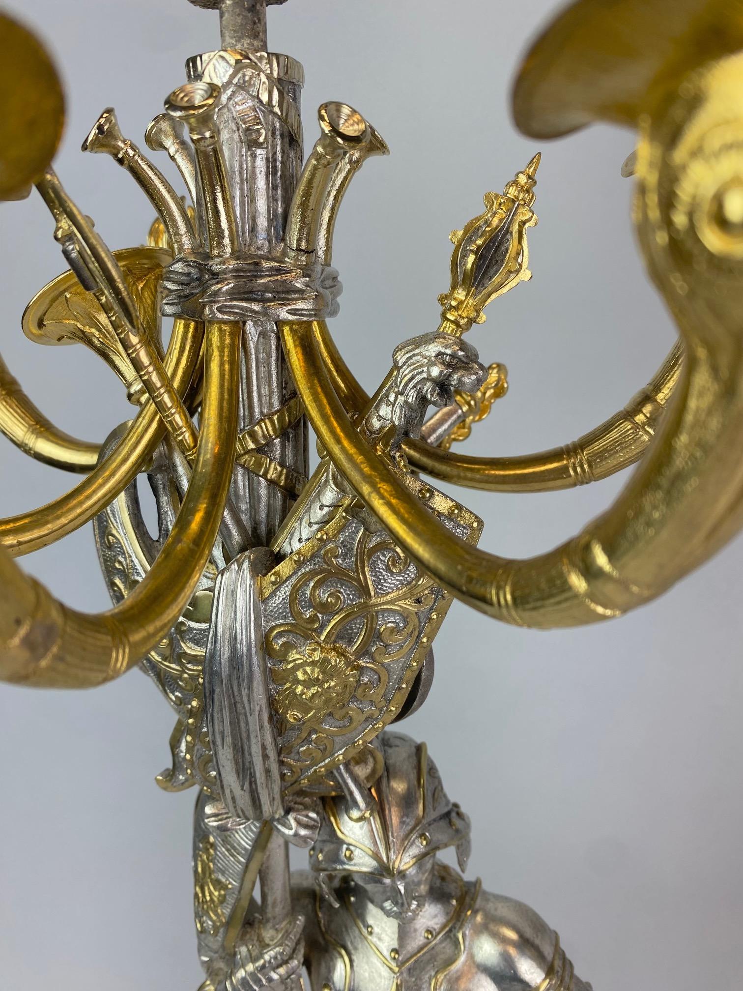 Napoleone III Pair 19th century  candelabra styled in the form of medieval knights in vendita