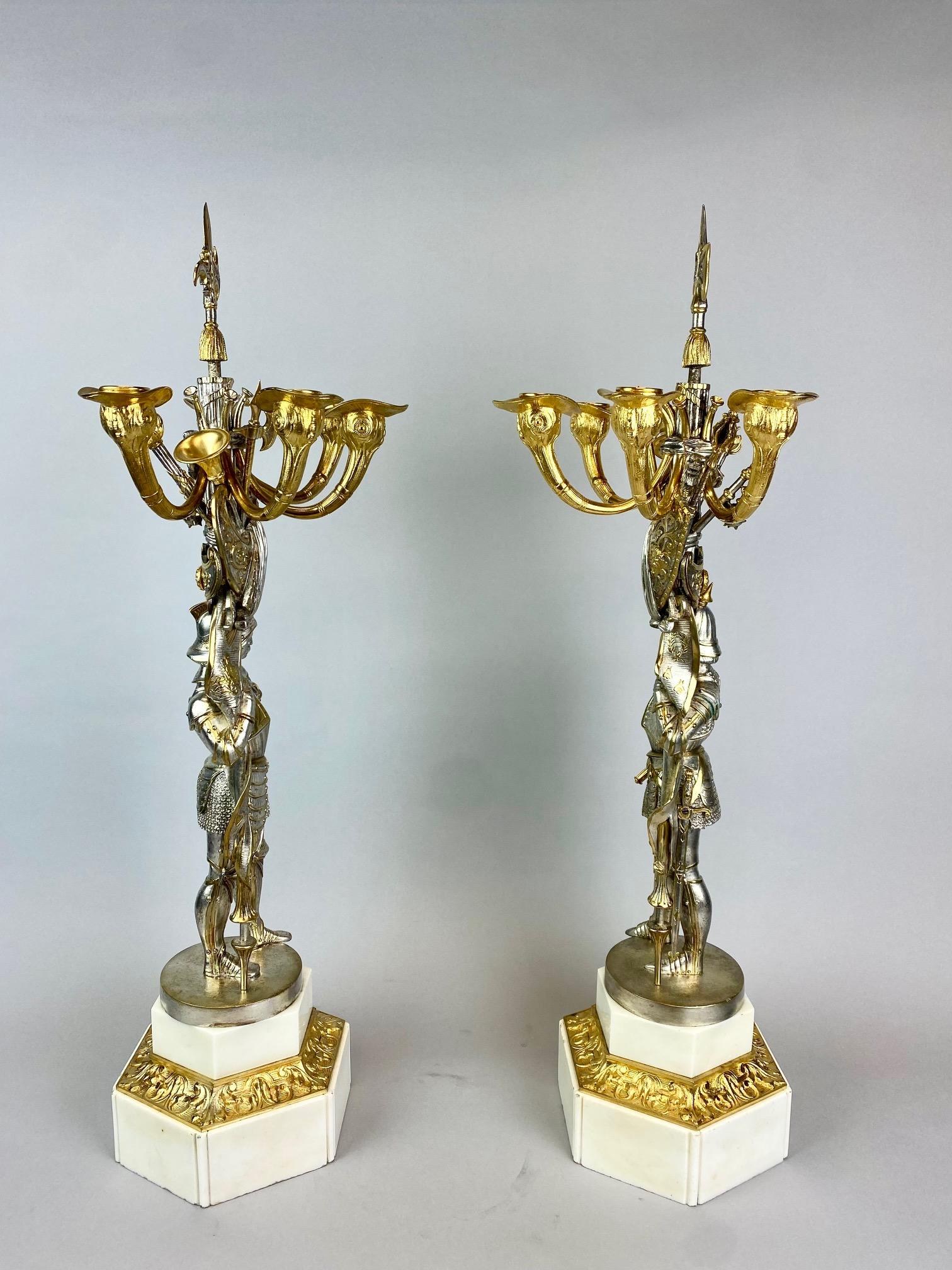 Pair 19th century  candelabra styled in the form of medieval knights in vendita 1