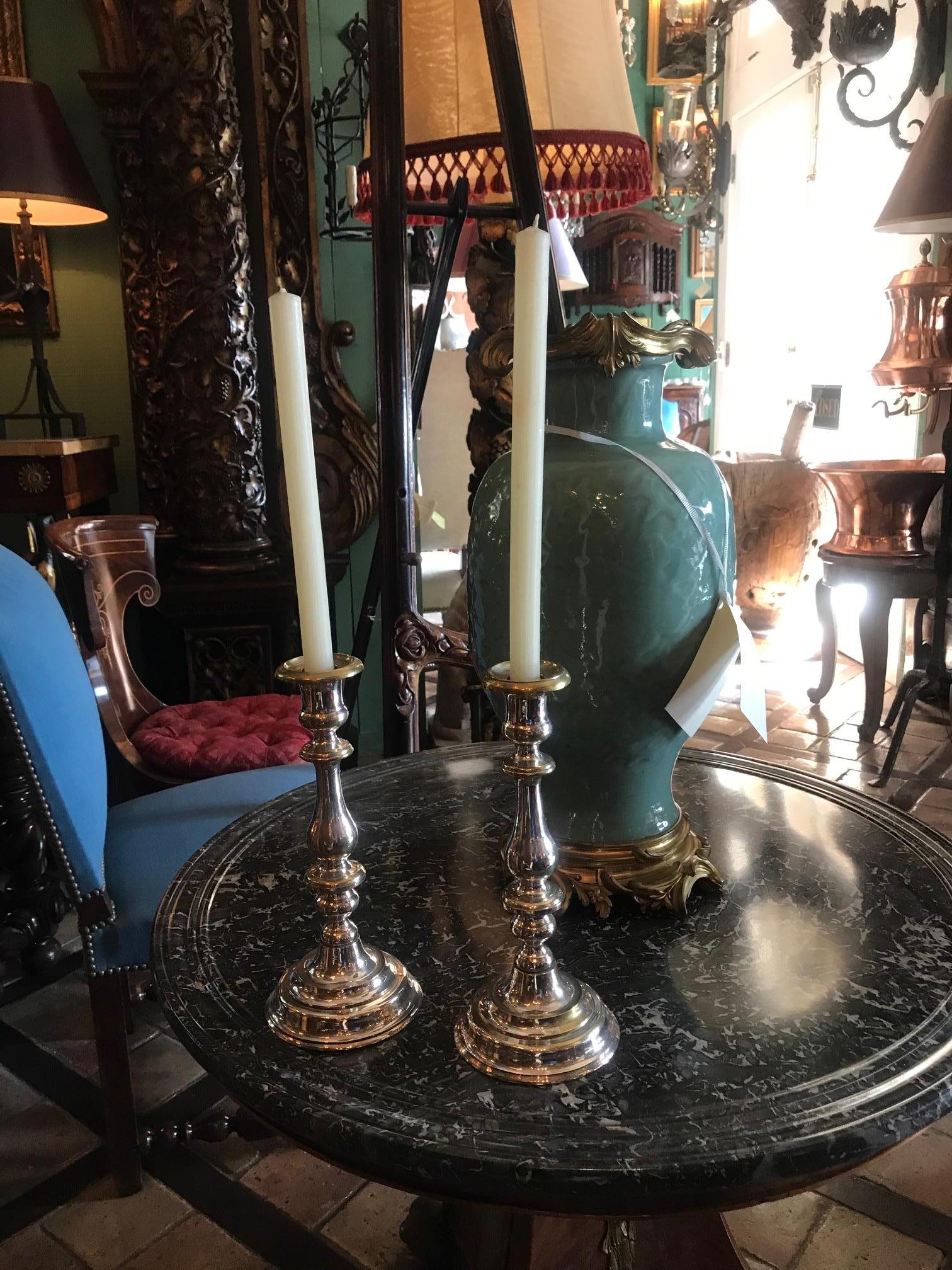 19th Century Candlesticks Candleholder Silver Plated Decorative Object, LA, Pair For Sale 2
