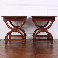 Pair of 19th Century Carved Mahogany Empire Style Console Tables