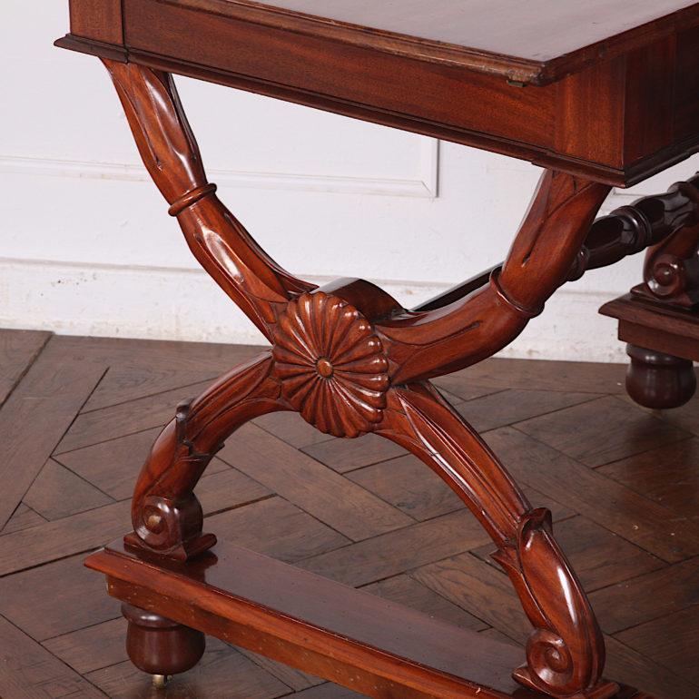 French Pair of 19th Century Carved Mahogany Empire Style Console Tables