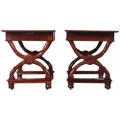 Pair of 19th Century Carved Mahogany Empire Style Console Tables