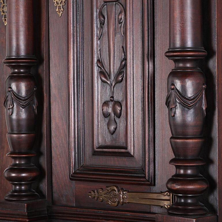 Pair 19th Century Carved Walnut Belgian Henri II Style Buffet Hutches 1